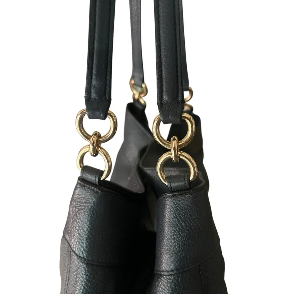 Coach Lexy F23511 Pebbled Leather Shoulder Hobo Bag Dark Gray Gold EUC